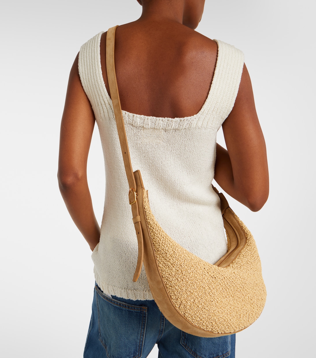 Sac à bandoulière Augustina Small en raphia et daim | Khaite