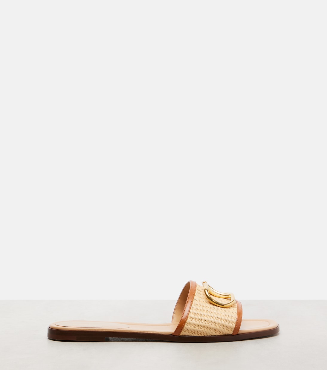 VLogo leather-trimmed raffia slides | Valentino Garavani