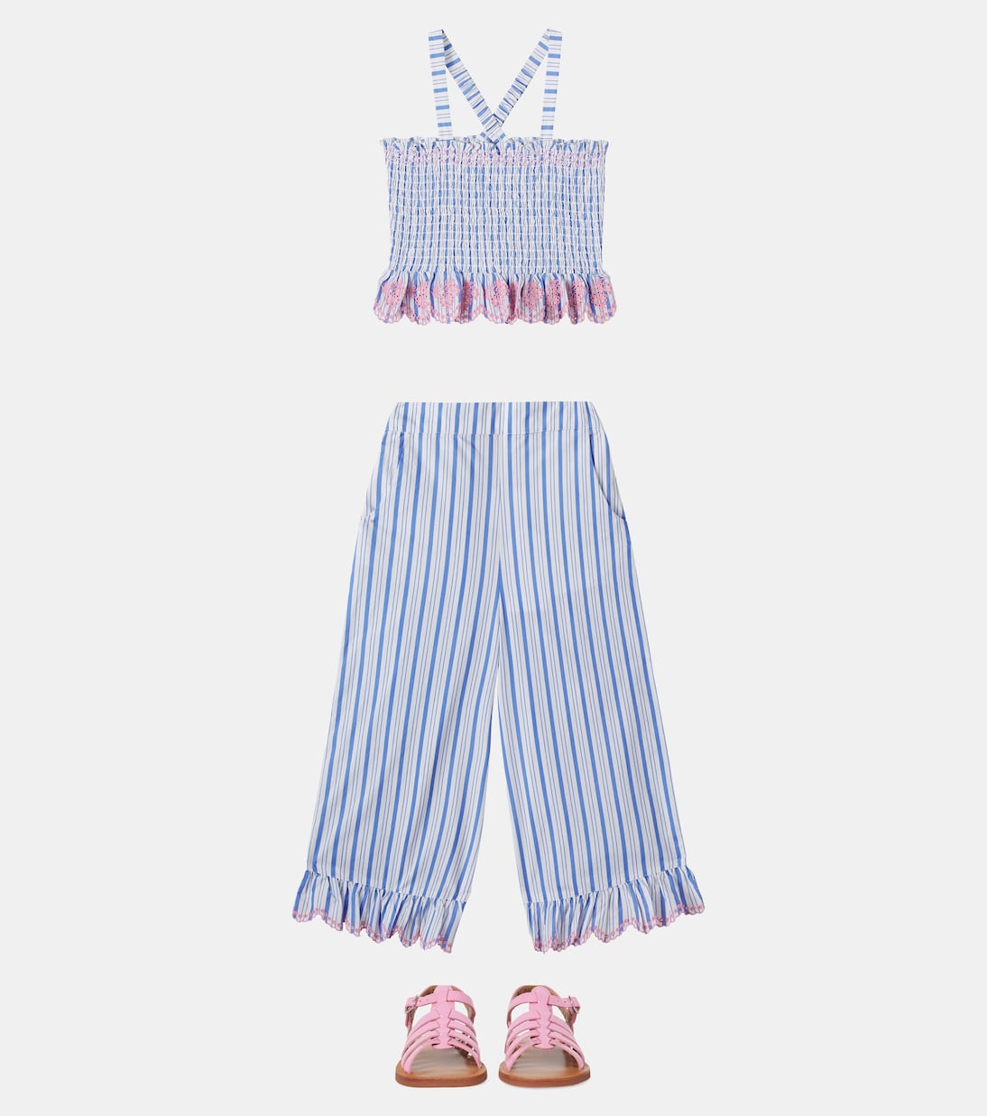 Pantaloni Loukini in cotone a righe con volant | Louise Misha