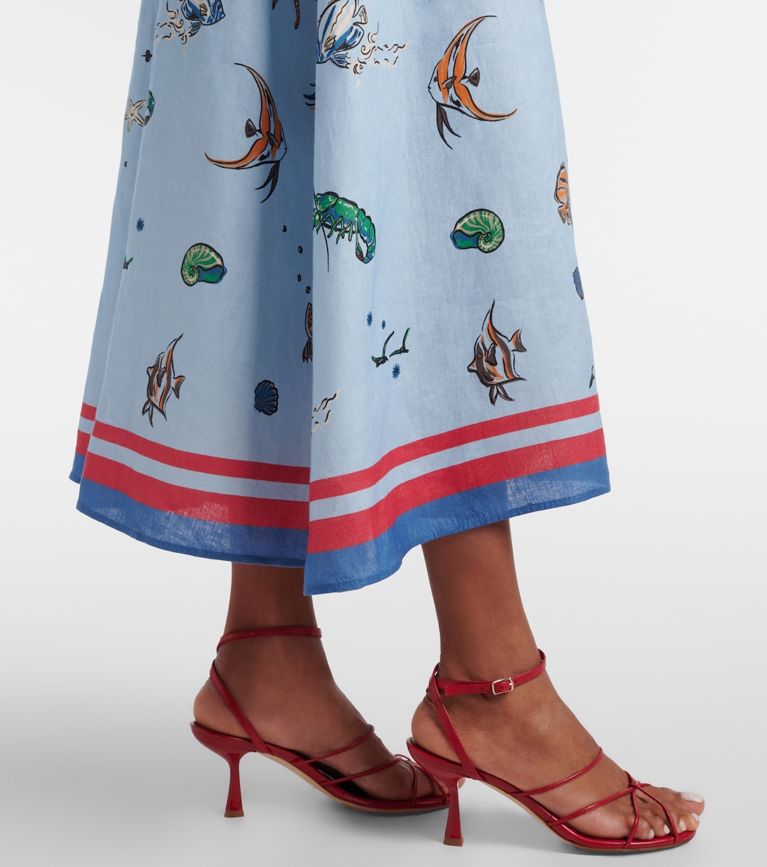 印花亚麻中长连衣裙 | Alémais