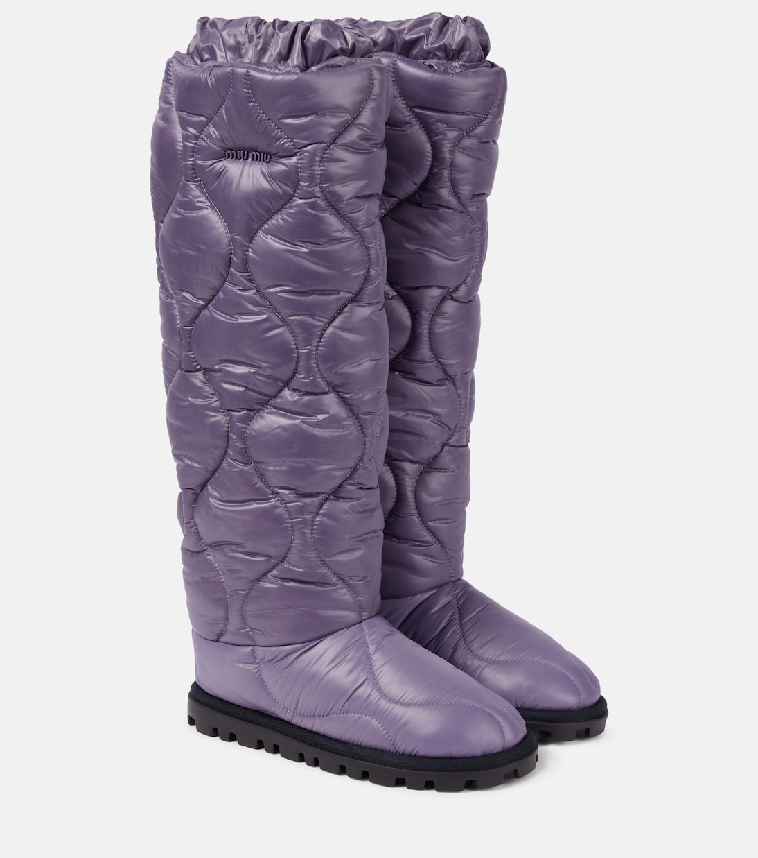 Padded knee-high nylon boots | Miu Miu