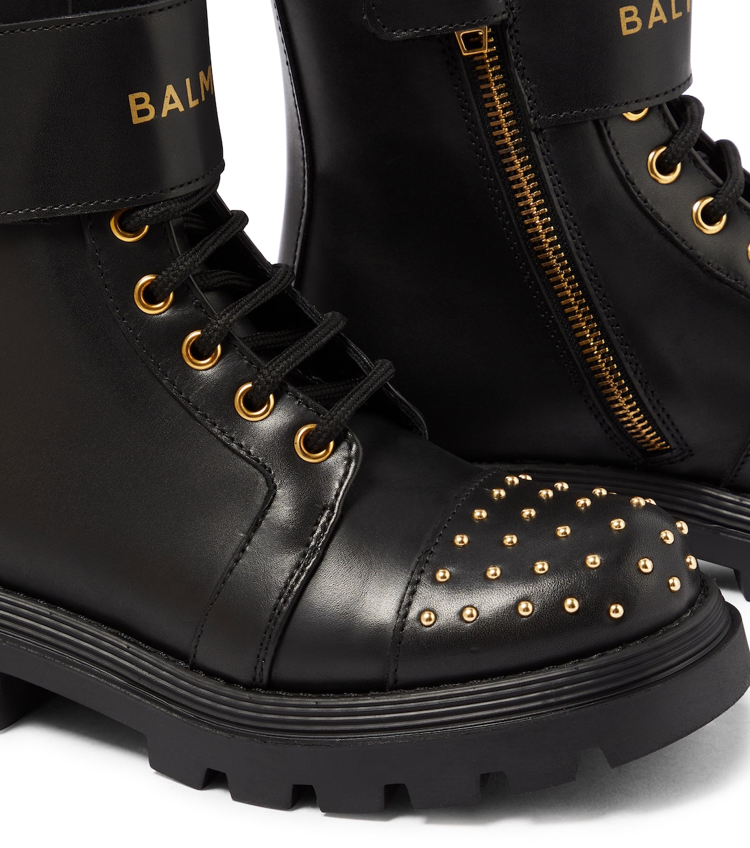 Stud-embellished leather boots | Balmain Kids