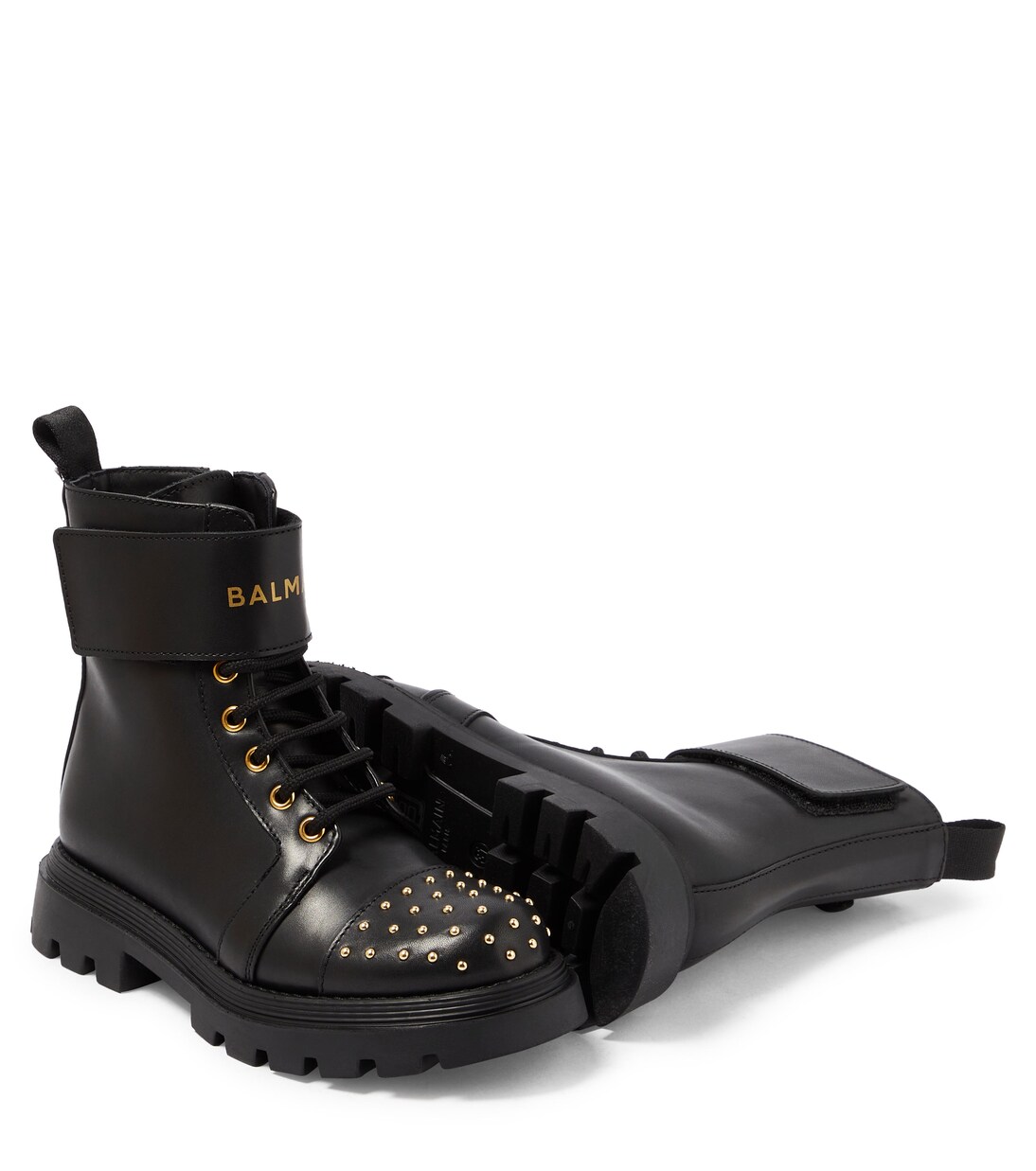 Stud-embellished leather boots | Balmain Kids