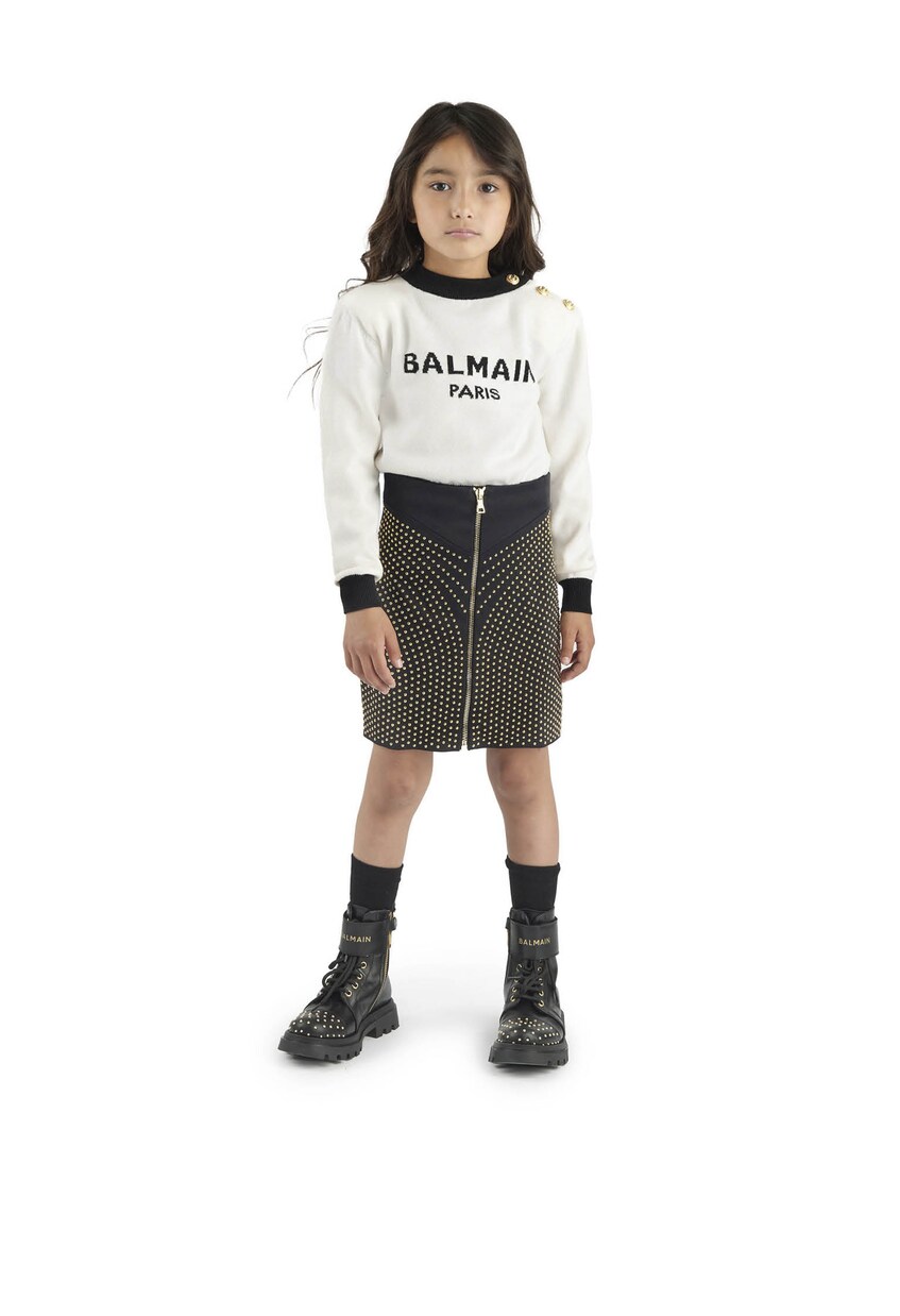 Stud-embellished leather boots | Balmain Kids