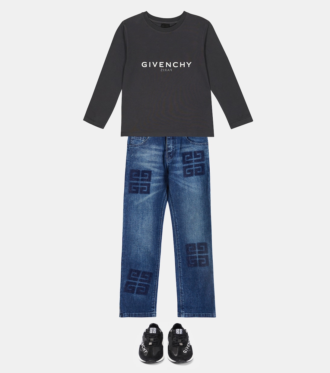 Logo leather, suede and canvas sneakers | Givenchy Kids