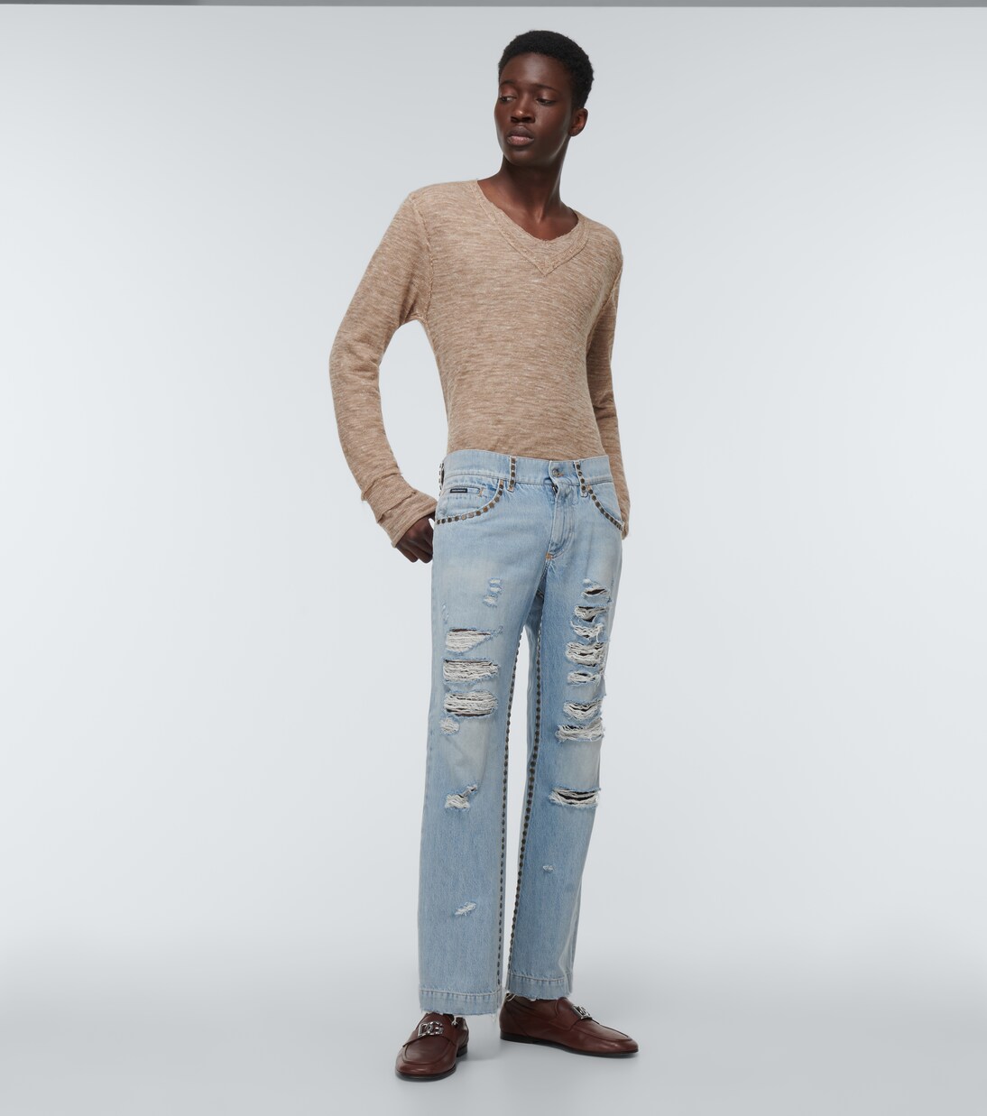 Jeans rectos de tiro medio desgastados | Dolce&Gabbana