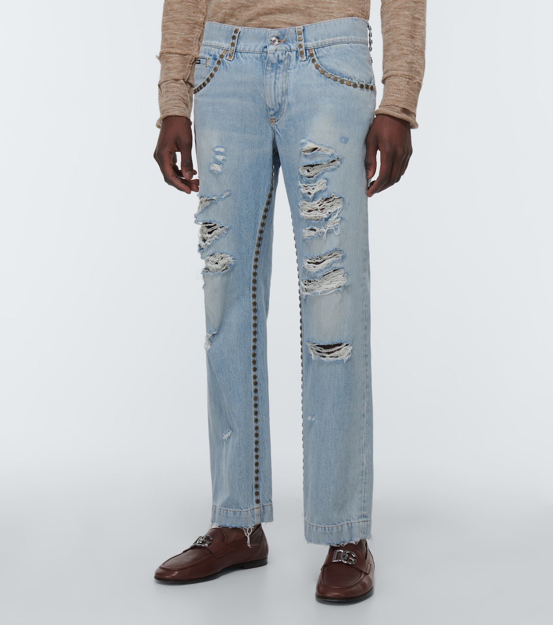 Jeans rectos de tiro medio desgastados | Dolce&Gabbana