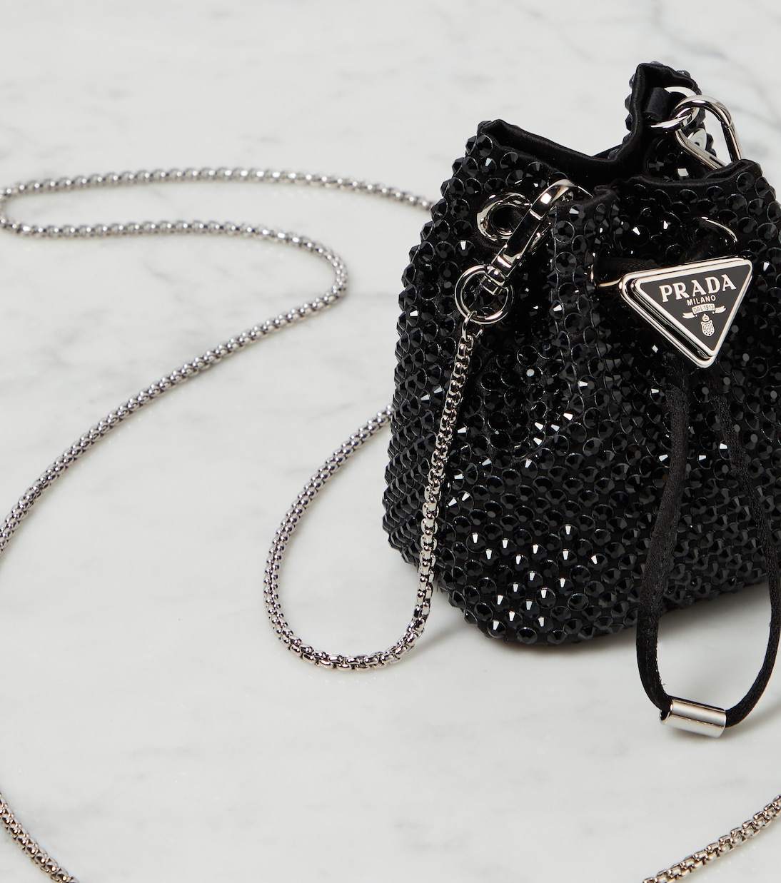 Mini embellished satin bucket bag | Prada