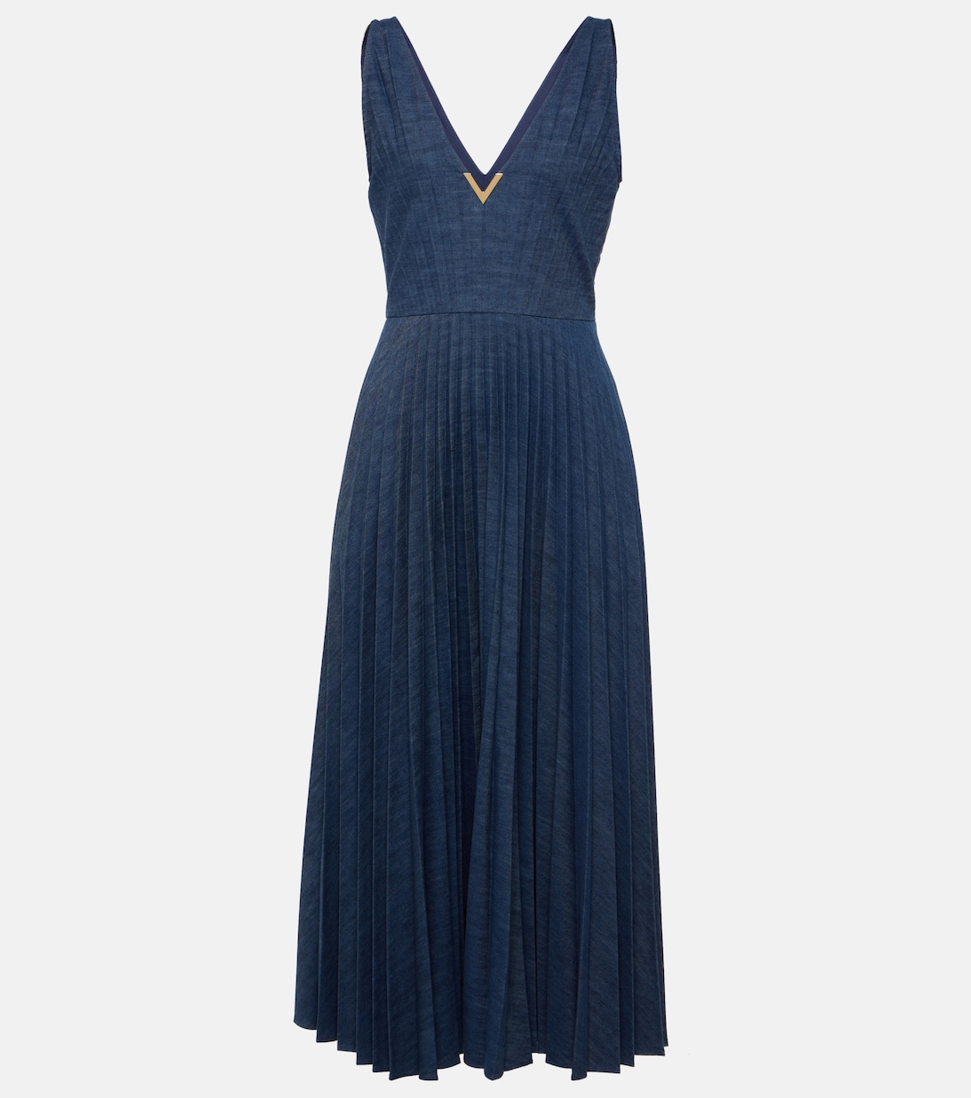 VGold plissé chambray maxi dress | Valentino