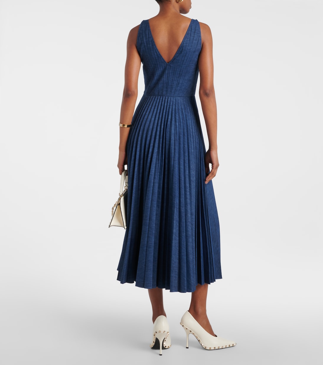 VGold plissé chambray maxi dress | Valentino