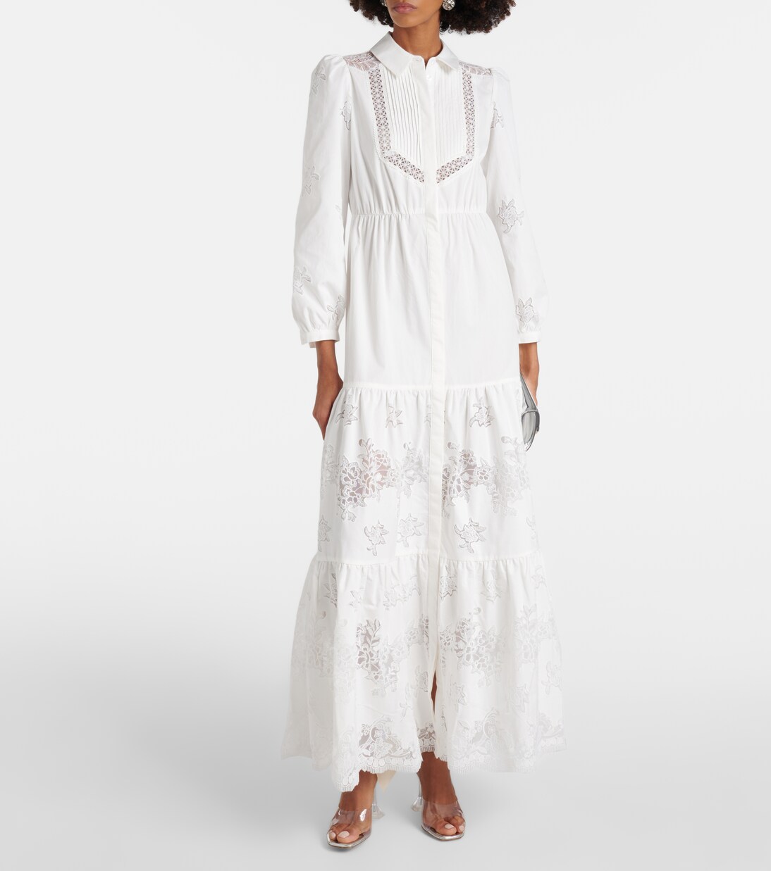 Lace-trimmed cotton maxi dress | Self-Portrait
