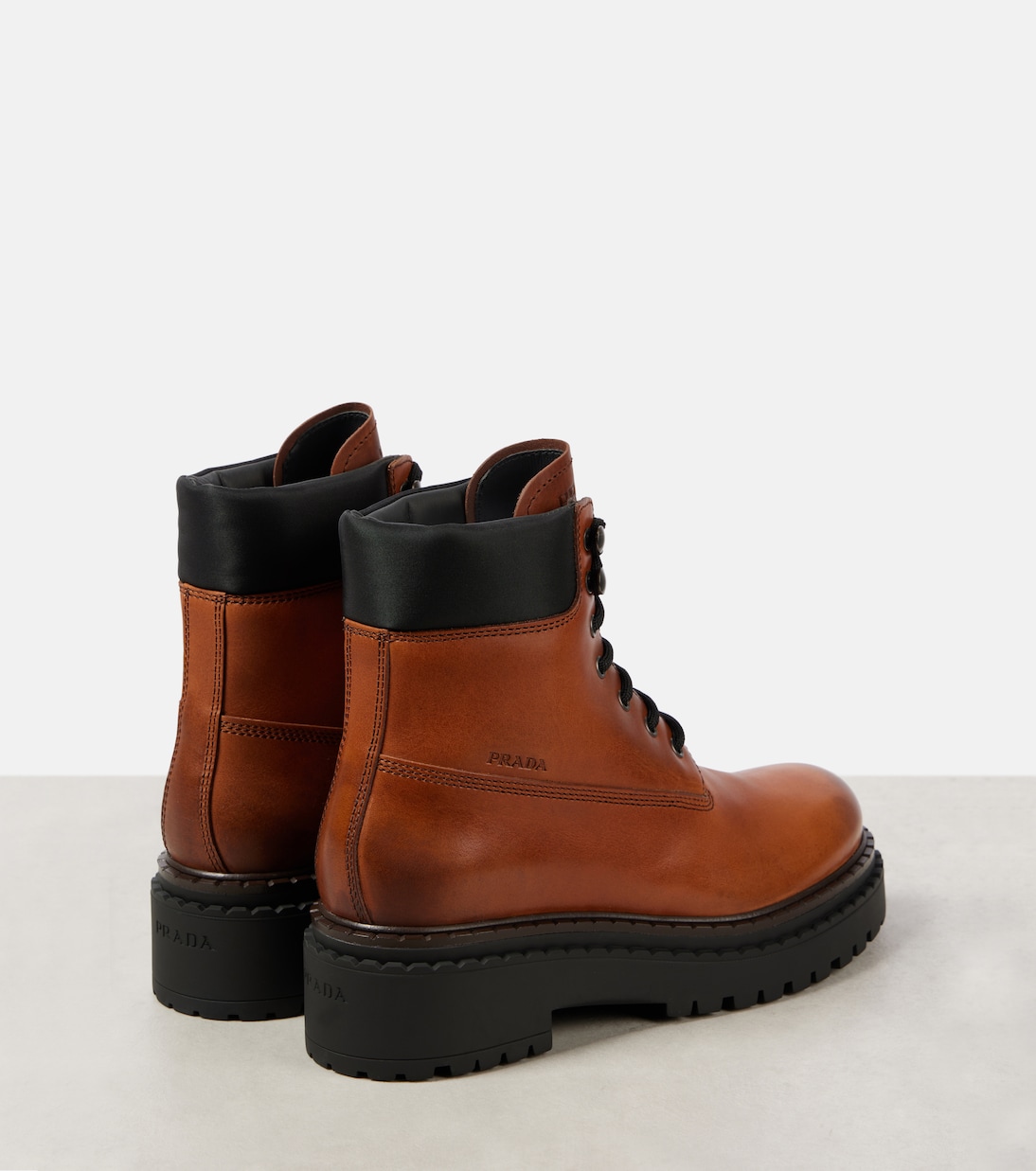 Re-Nylon and leather lace-up boots | Prada