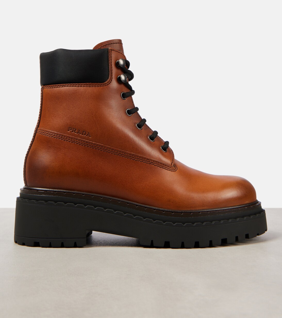 Re-Nylon and leather lace-up boots | Prada