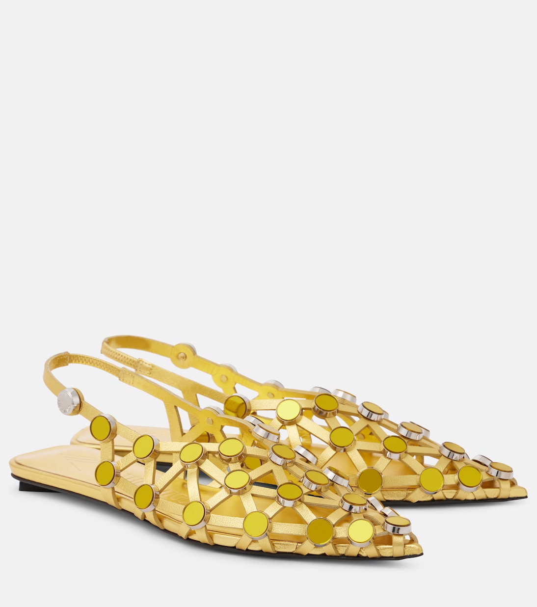Grid metallic leather slingback flats | The Attico