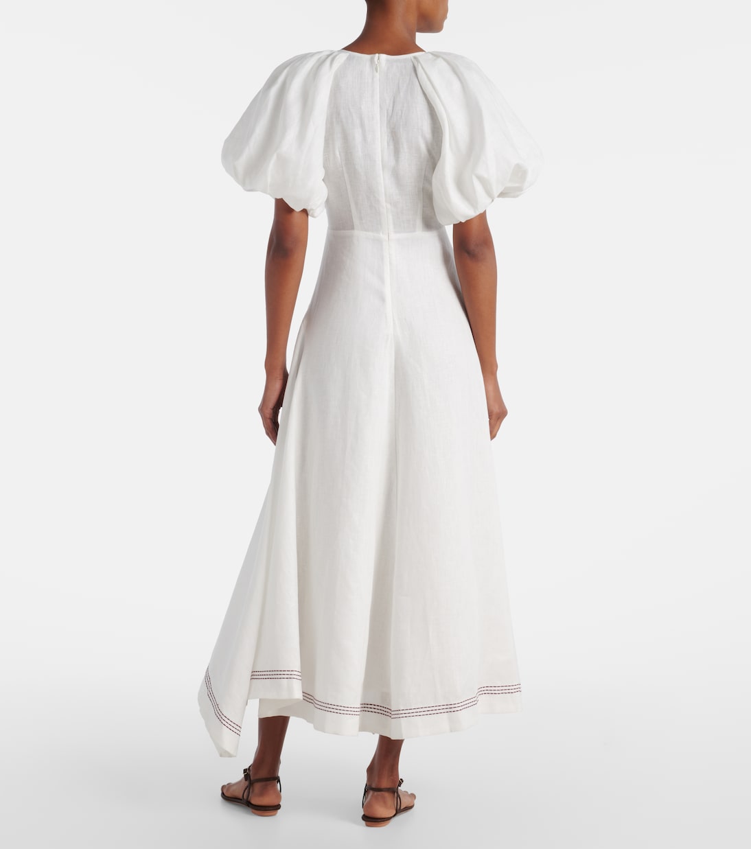 Abito midi Magnolia in lino con ricamo | Alémais