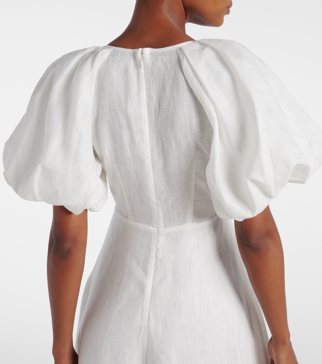 Abito midi Magnolia in lino con ricamo | Alémais