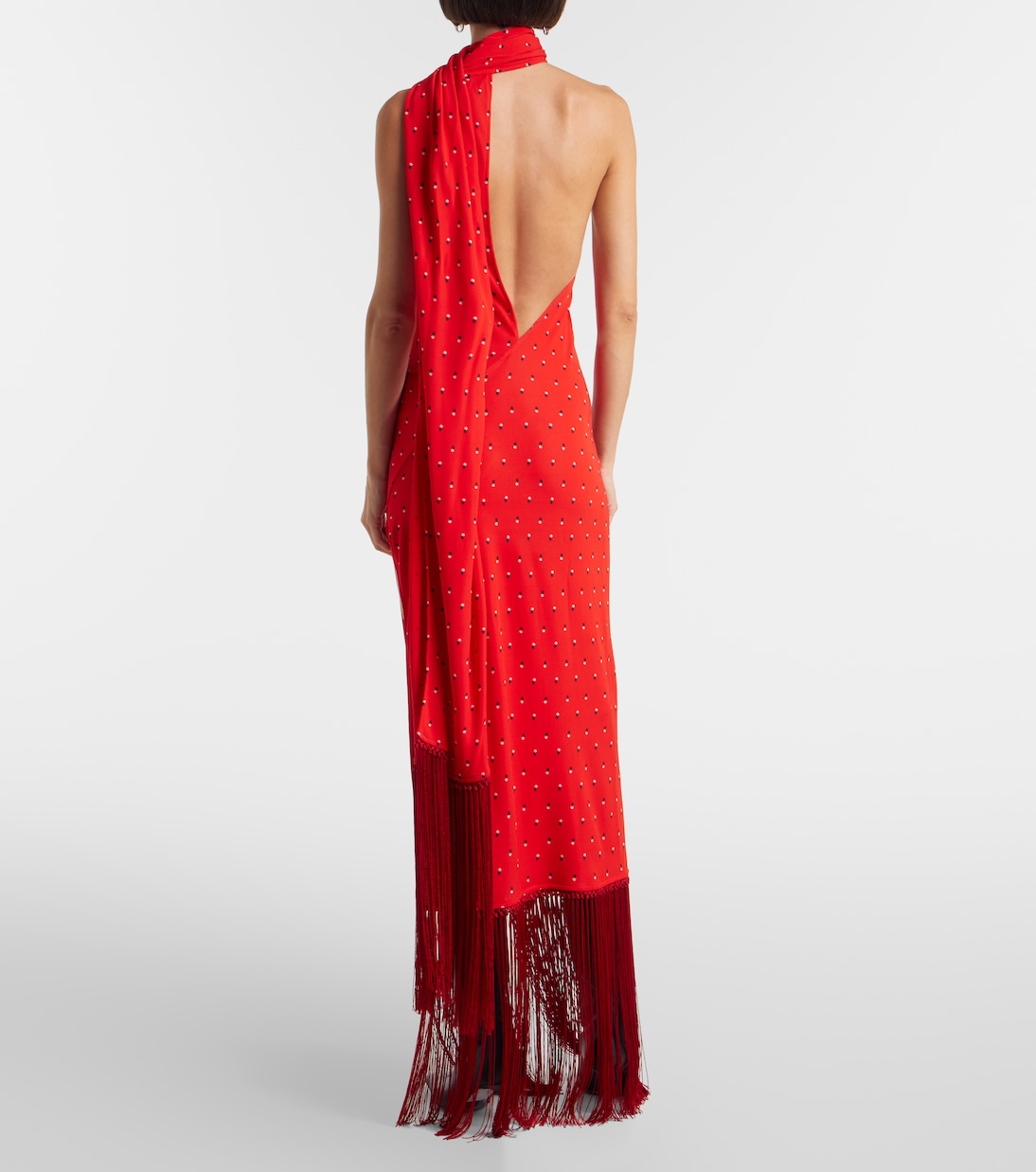 Scarf-detail fringed satin maxi dress | Acne Studios