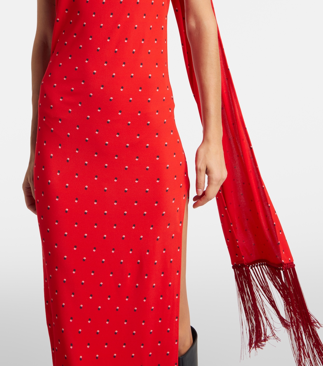 Scarf-detail fringed satin maxi dress | Acne Studios