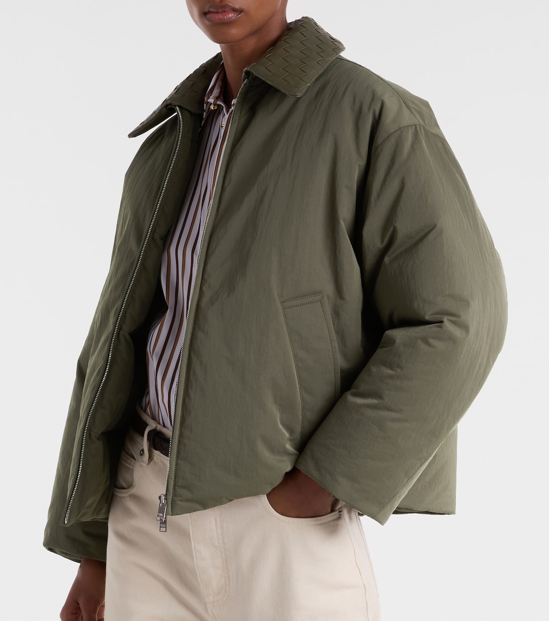 Intrecciato leather-trimmed down jacket | Bottega Veneta