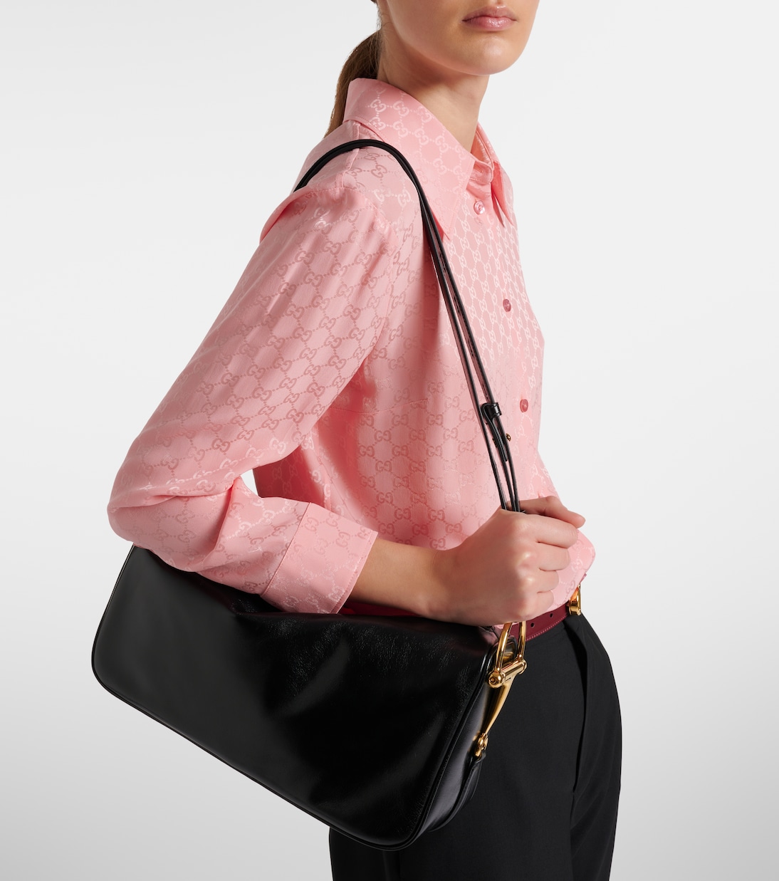 Schultertasche Half Horsebit Medium aus Leder | Gucci