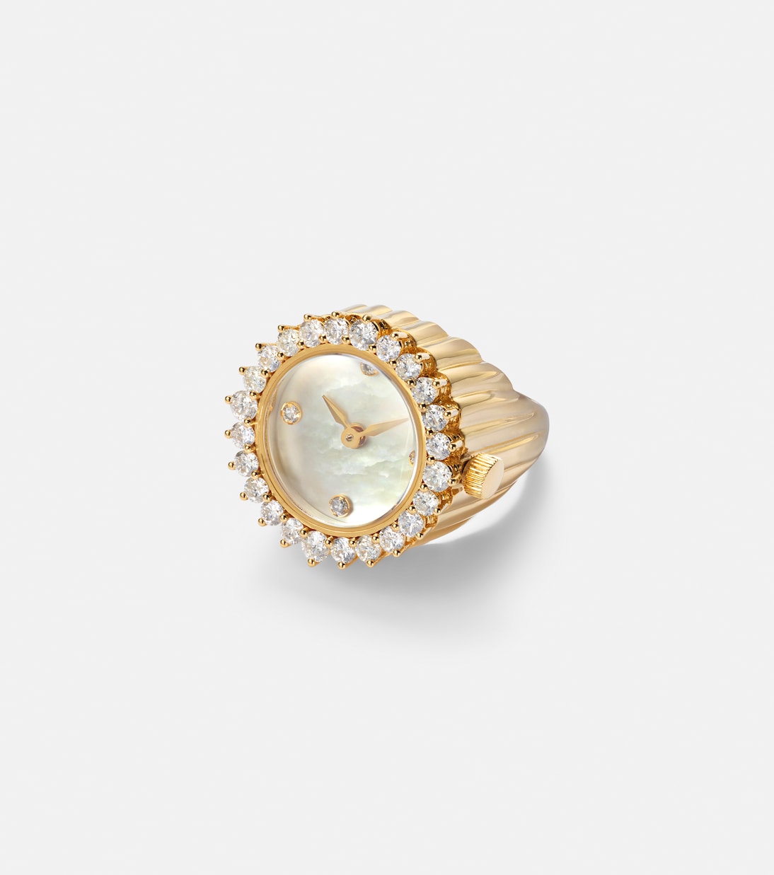 L'Horloge 18kt gold and mother-of-pearl ring with diamonds | Yvonne Léon