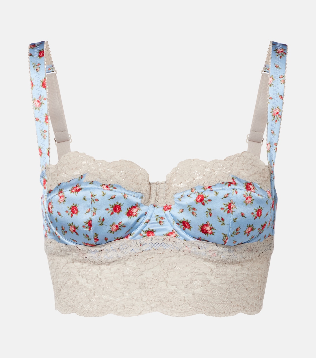 Floral lace-trimmed silk and cotton bra | Dolce&Gabbana