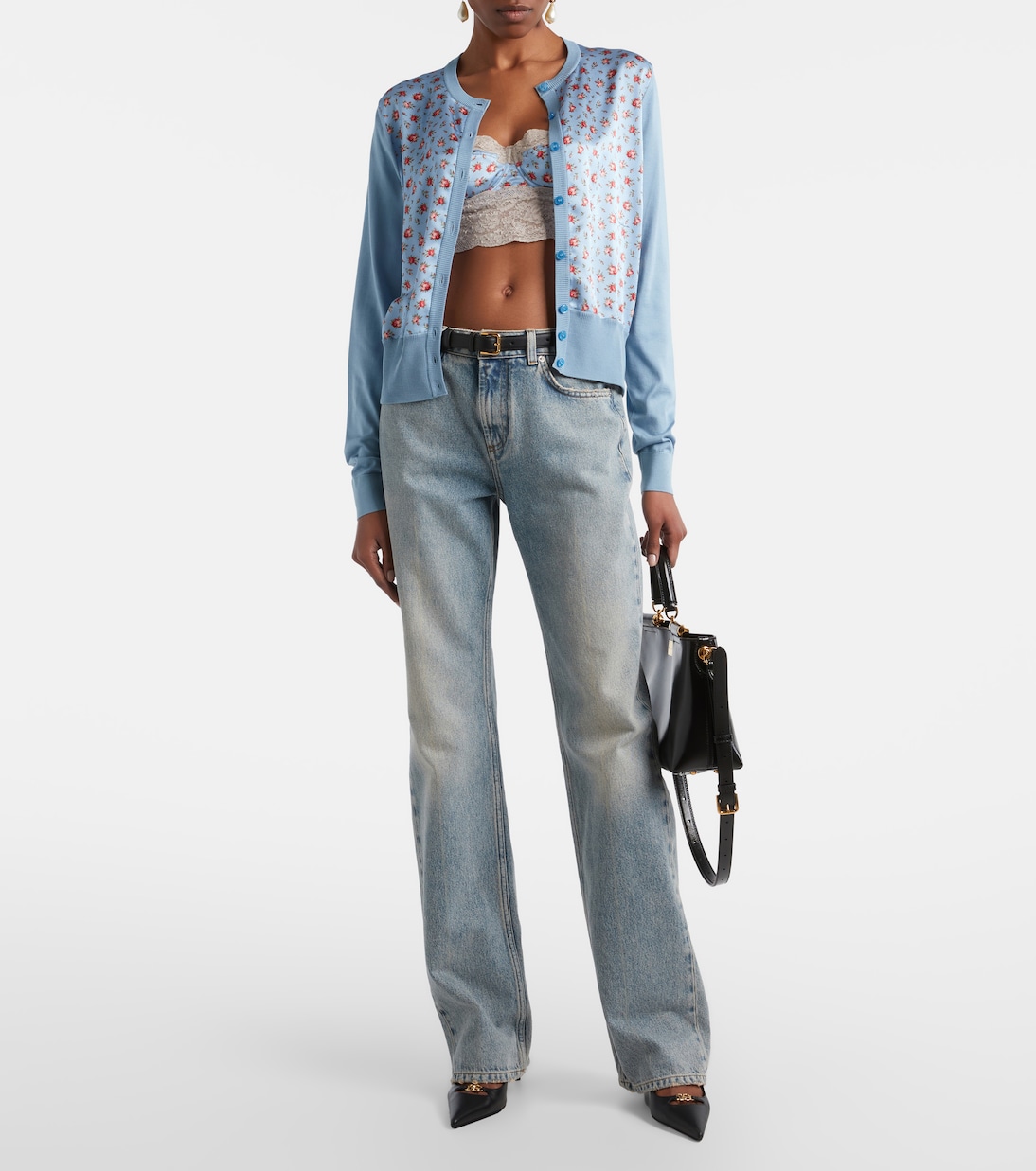 Floral lace-trimmed silk and cotton bra | Dolce&Gabbana