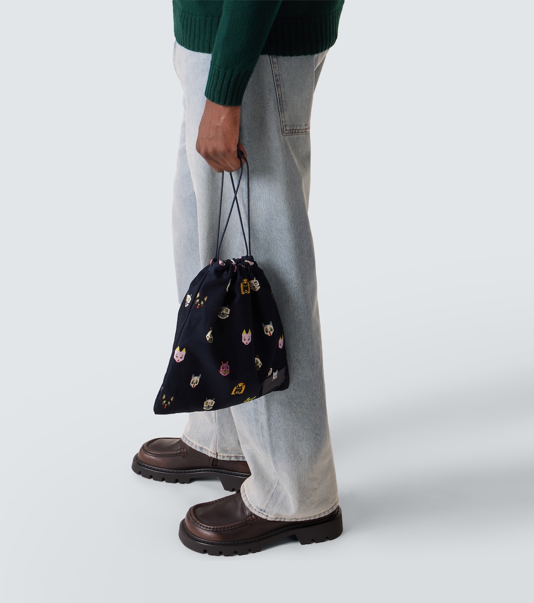 x Louis Wain leather-trimmed cotton pouch | Loewe