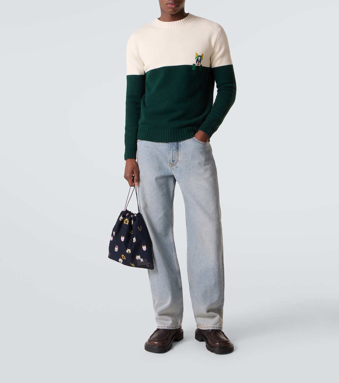 x Louis Wain leather-trimmed cotton pouch | Loewe