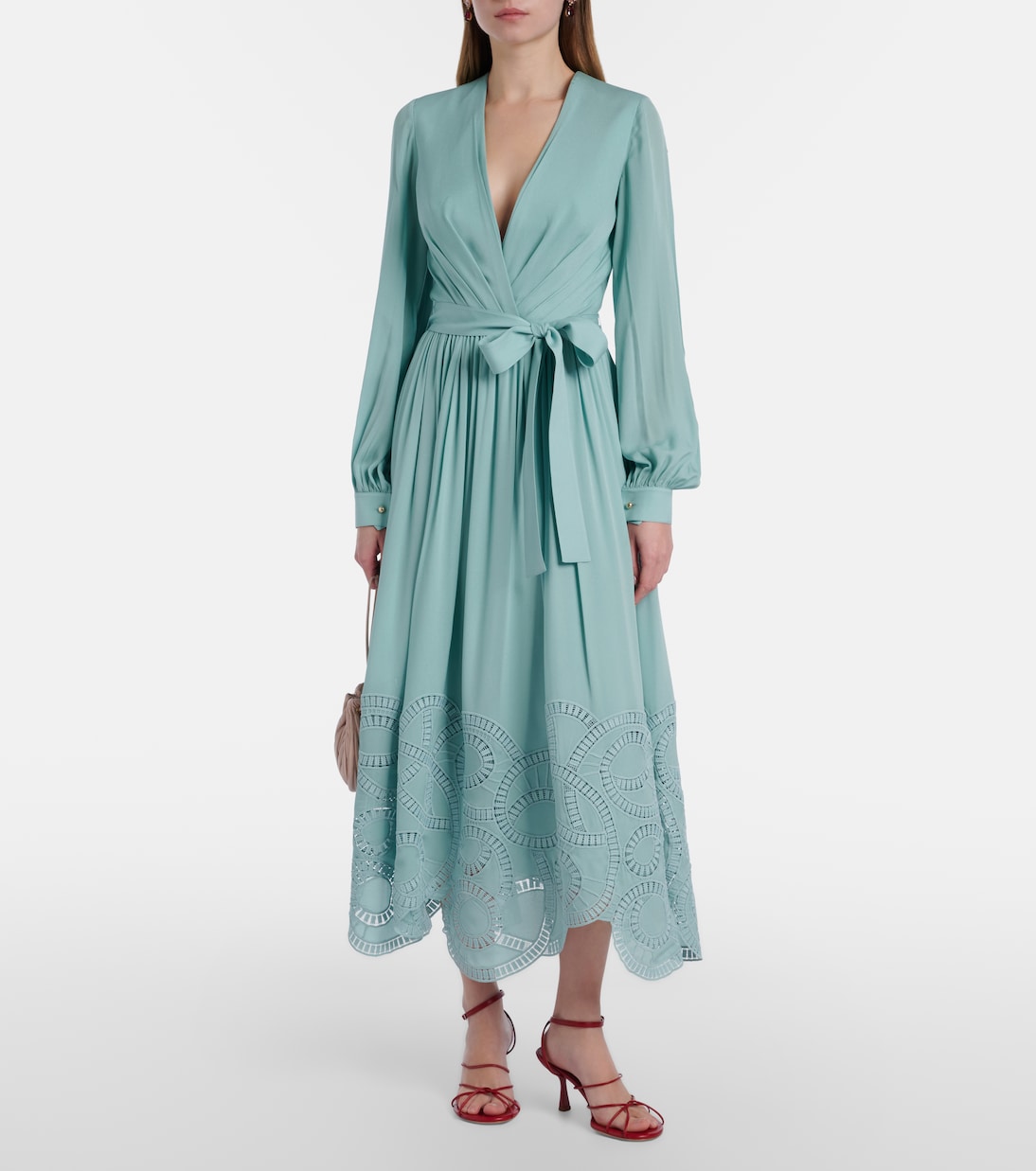 Lace-trimmed silk-blend midi dress | Elie Saab