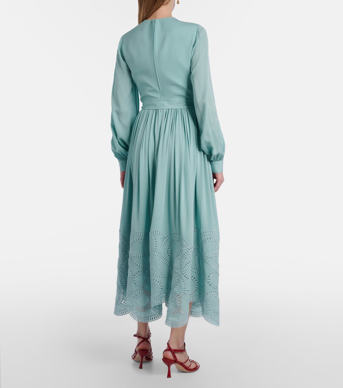 Lace-trimmed silk-blend midi dress | Elie Saab