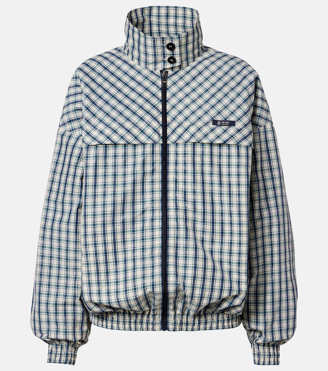 Checked cotton-blend chambray jacket | Prada