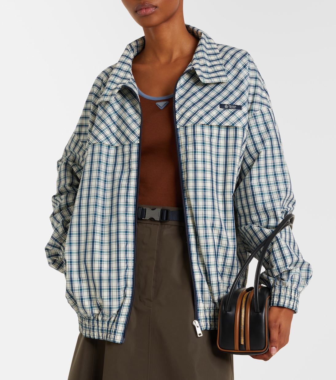 Checked cotton-blend chambray jacket | Prada