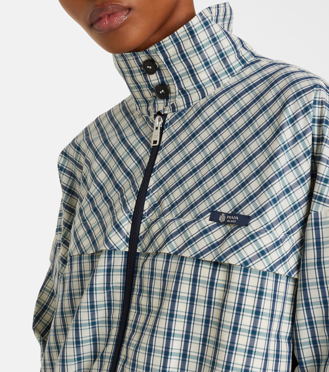 Checked cotton-blend chambray jacket | Prada