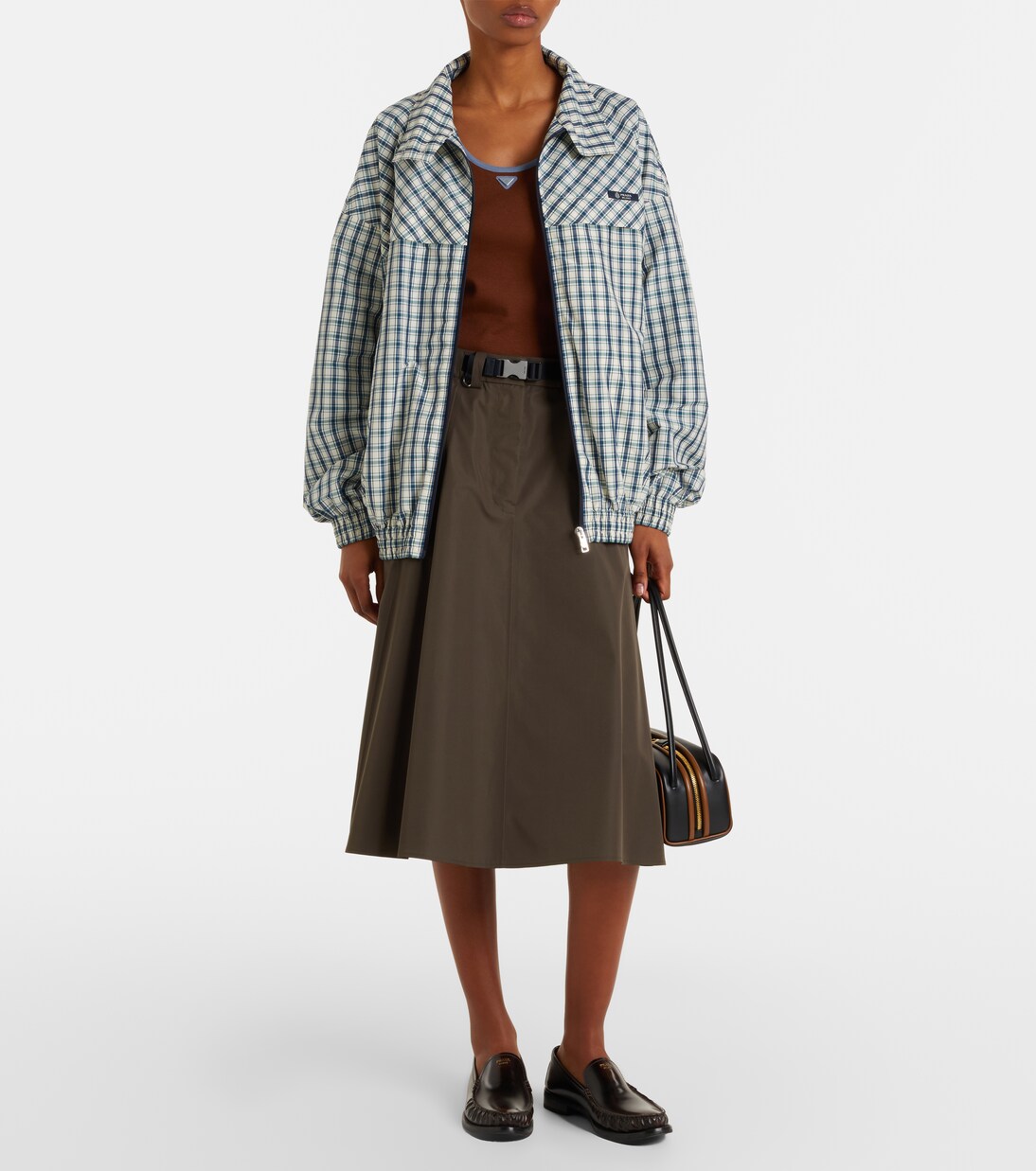 Checked cotton-blend chambray jacket | Prada