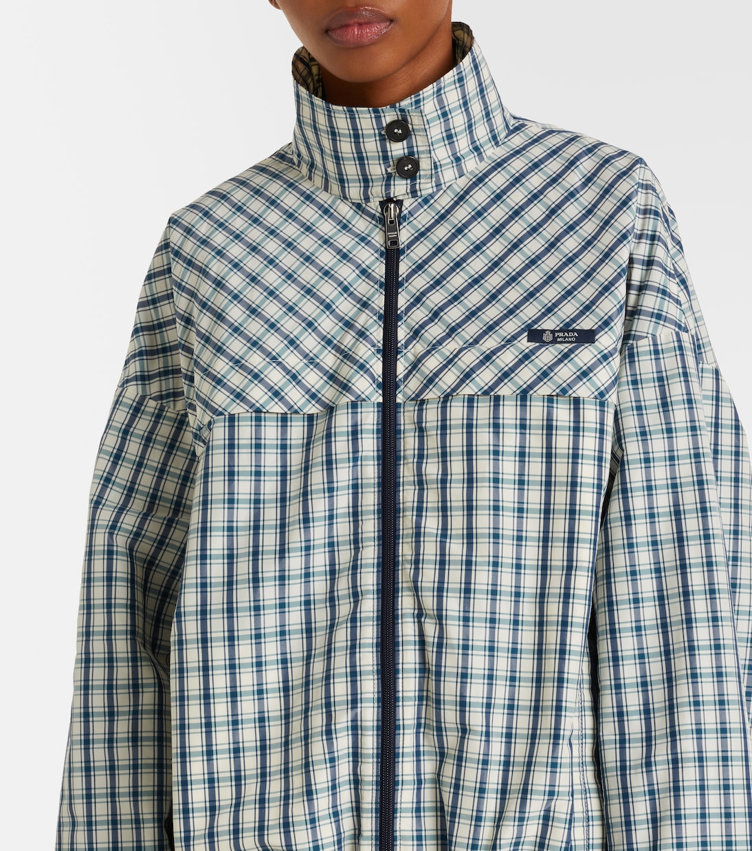 Checked cotton-blend chambray jacket | Prada
