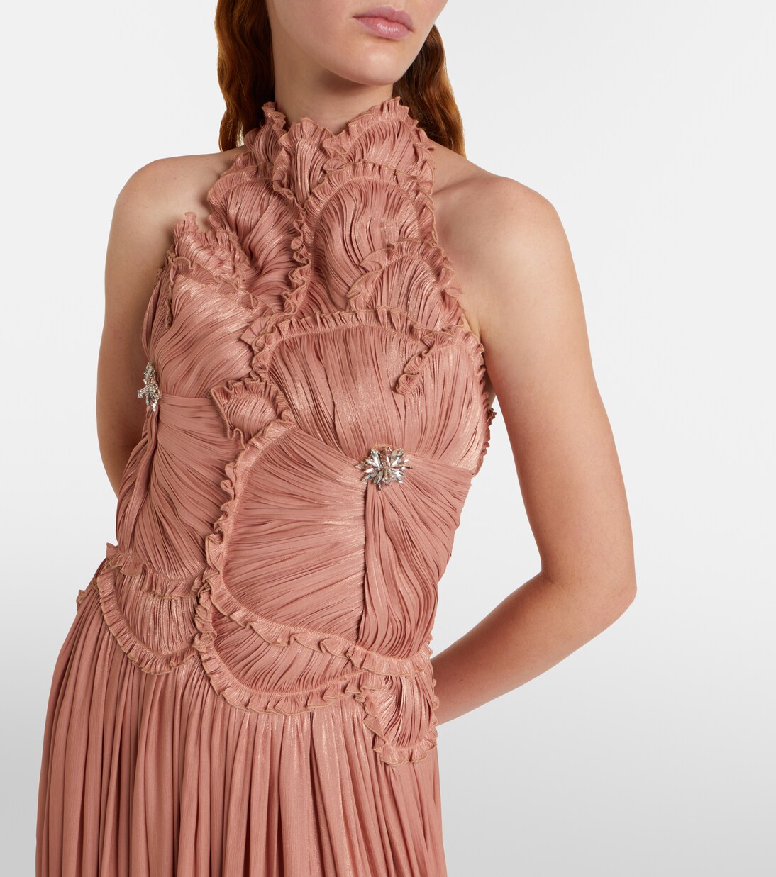 Embellished ruched georgette gown | Costarellos