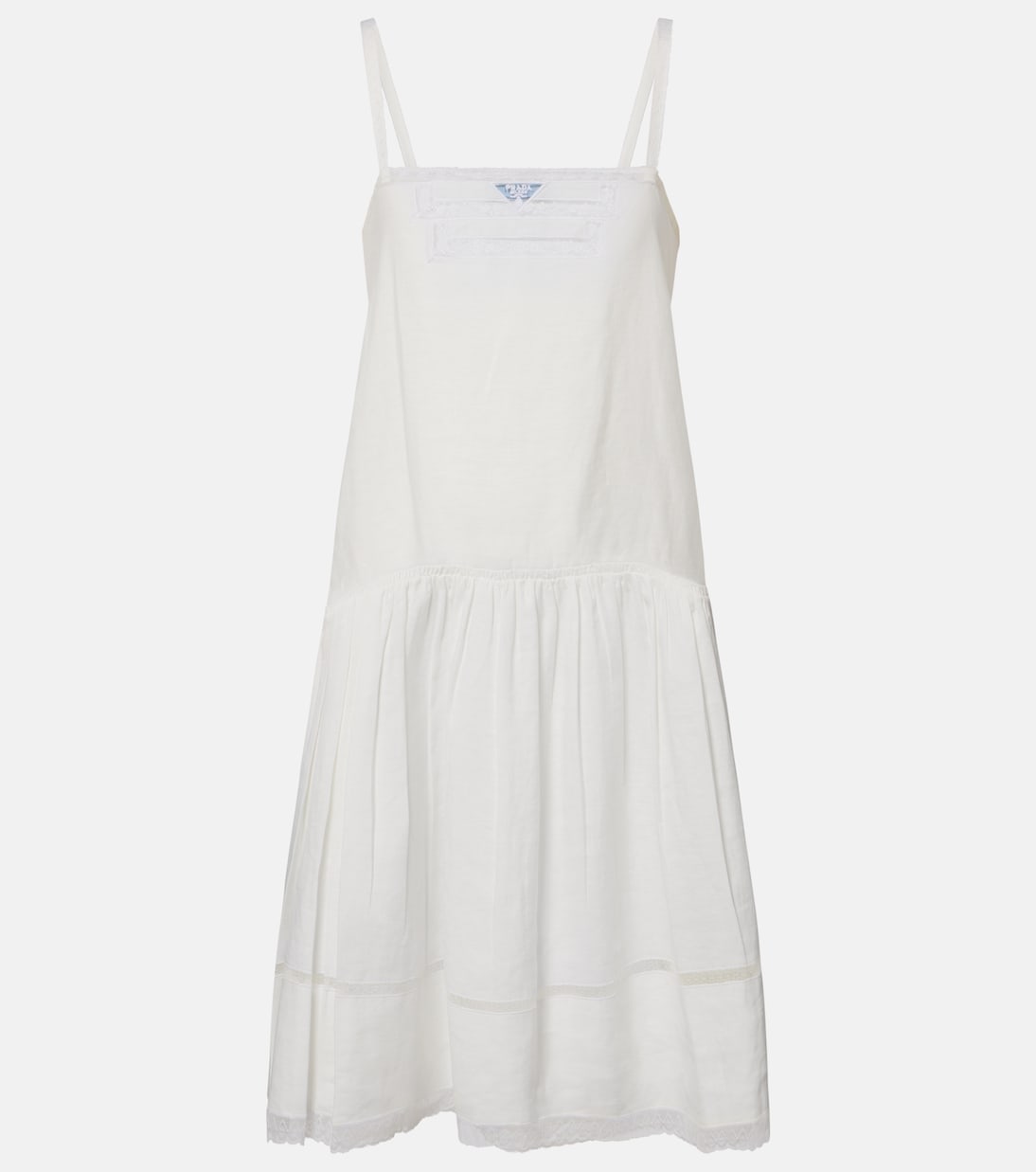 Robe en lin à finitions en dentelle | Prada