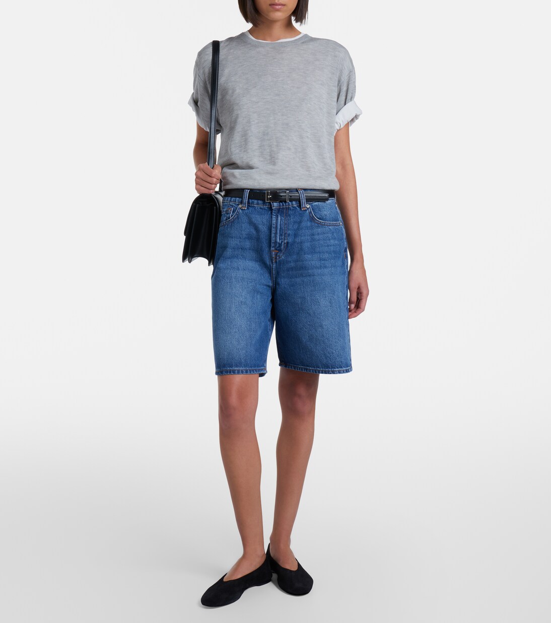 Lola distressed denim Bermuda shorts | 7 For All Mankind