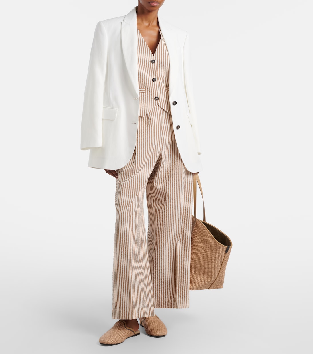 Striped cotton-blend wide-leg pants | Brunello Cucinelli