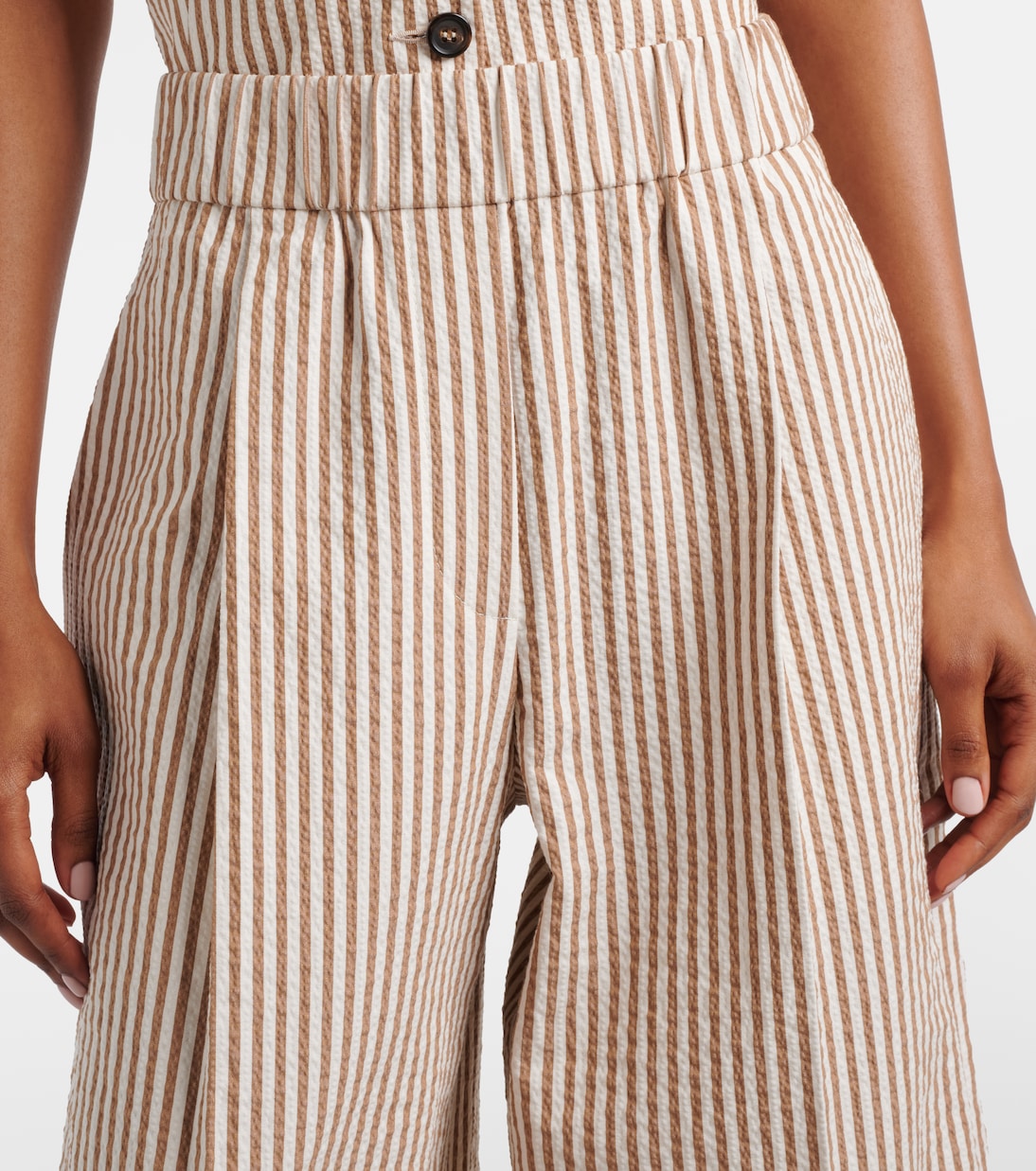 Striped cotton-blend wide-leg pants | Brunello Cucinelli