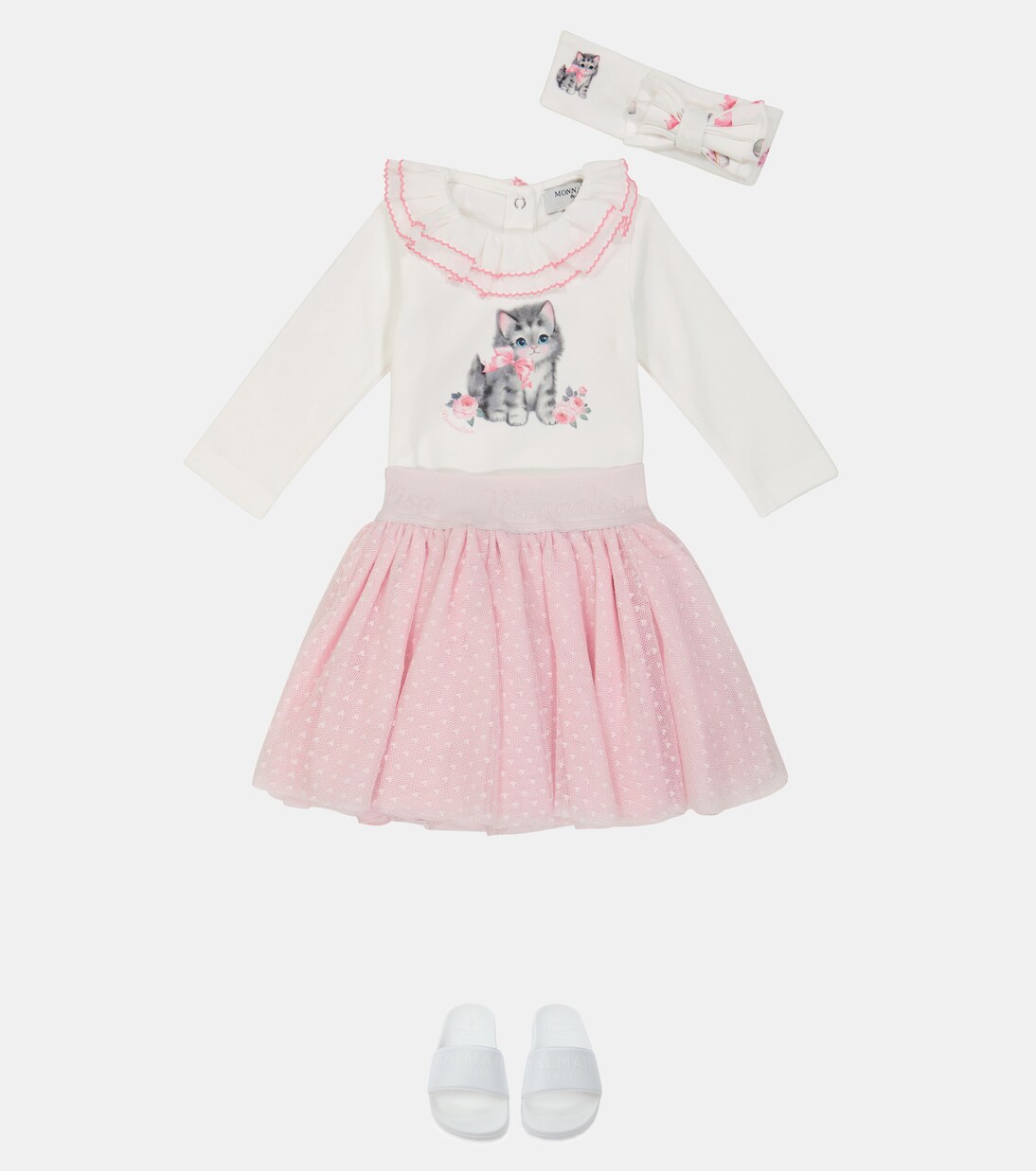 Baby cotton onesie, skirt and headband set | Monnalisa