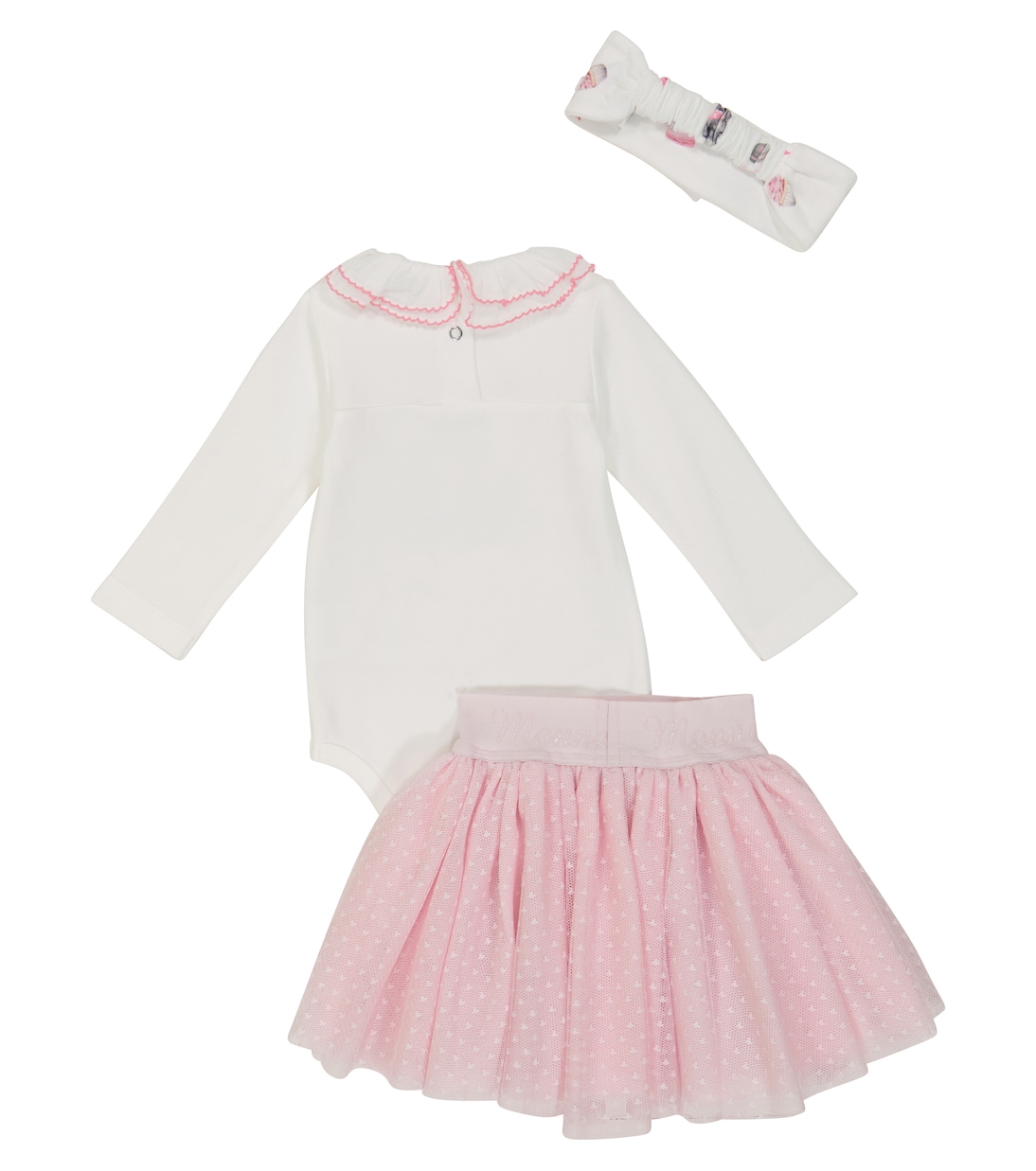Baby cotton onesie, skirt and headband set | Monnalisa