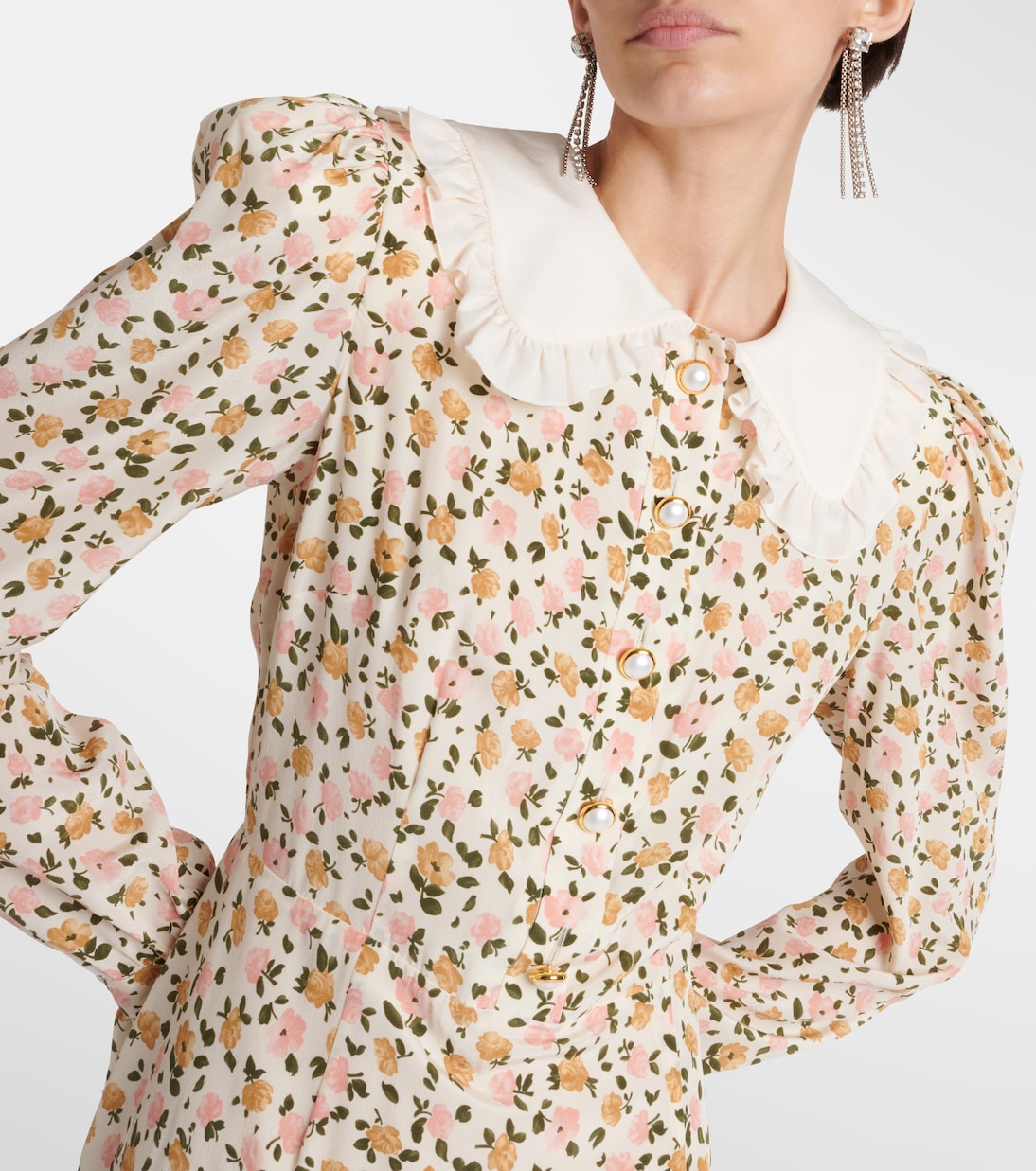 Robe midi en soie à fleurs | Alessandra Rich