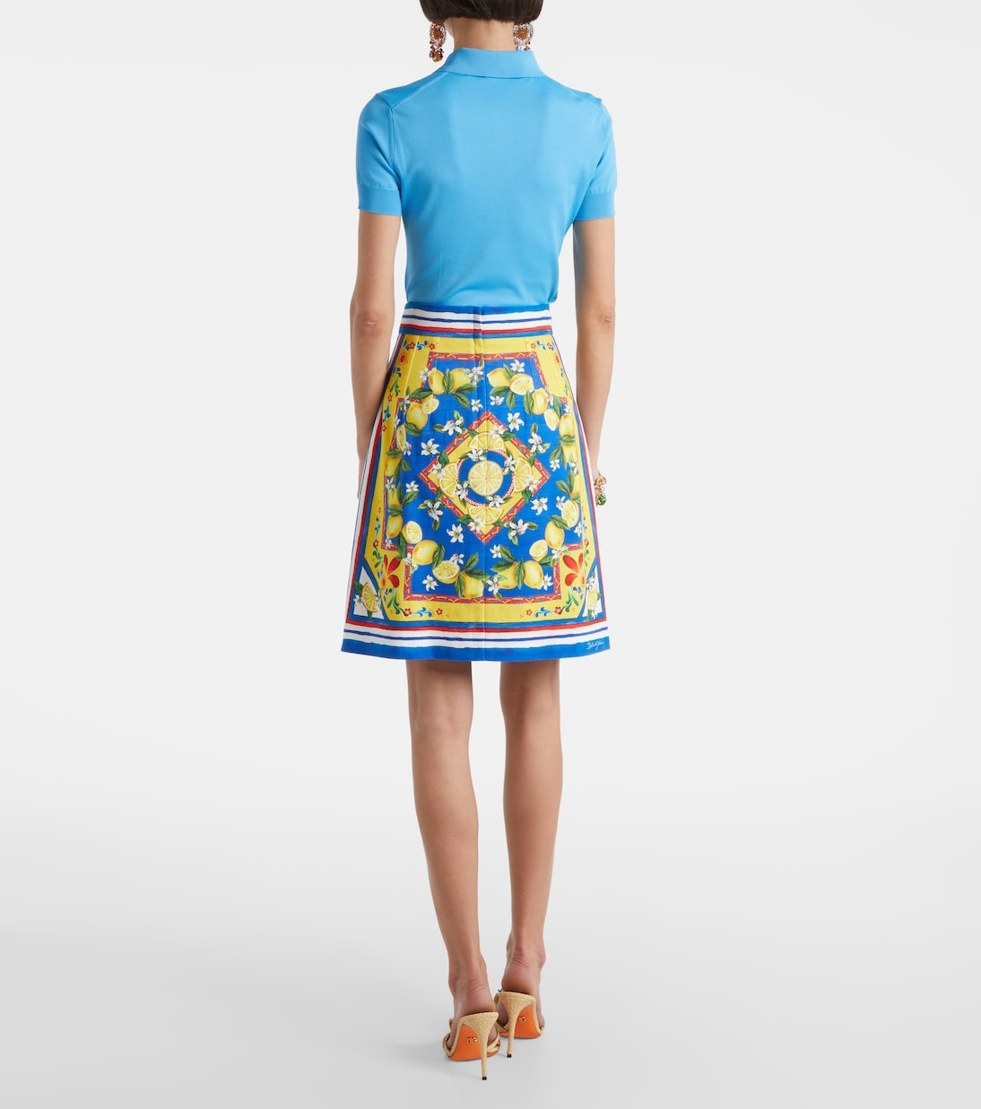 Falda corta en mezcla de algodón estampada | Dolce&Gabbana