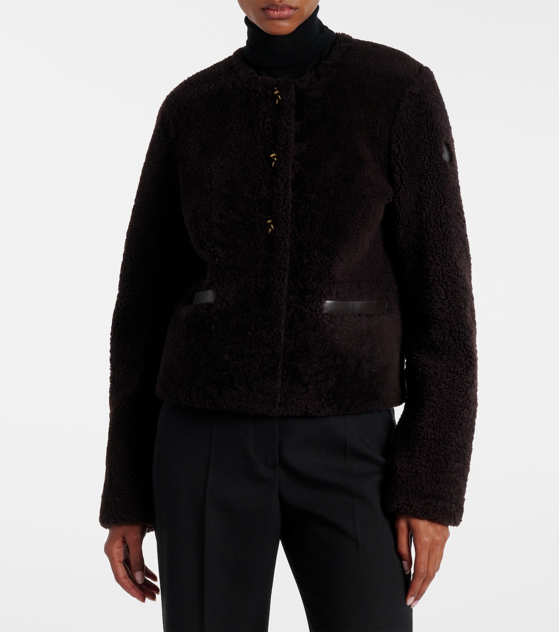 Cropped leather-trimmed down jacket | Moncler