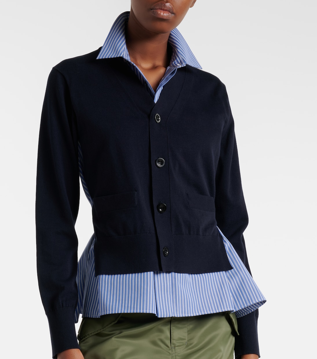 Layered striped cotton cardigan | Sacai