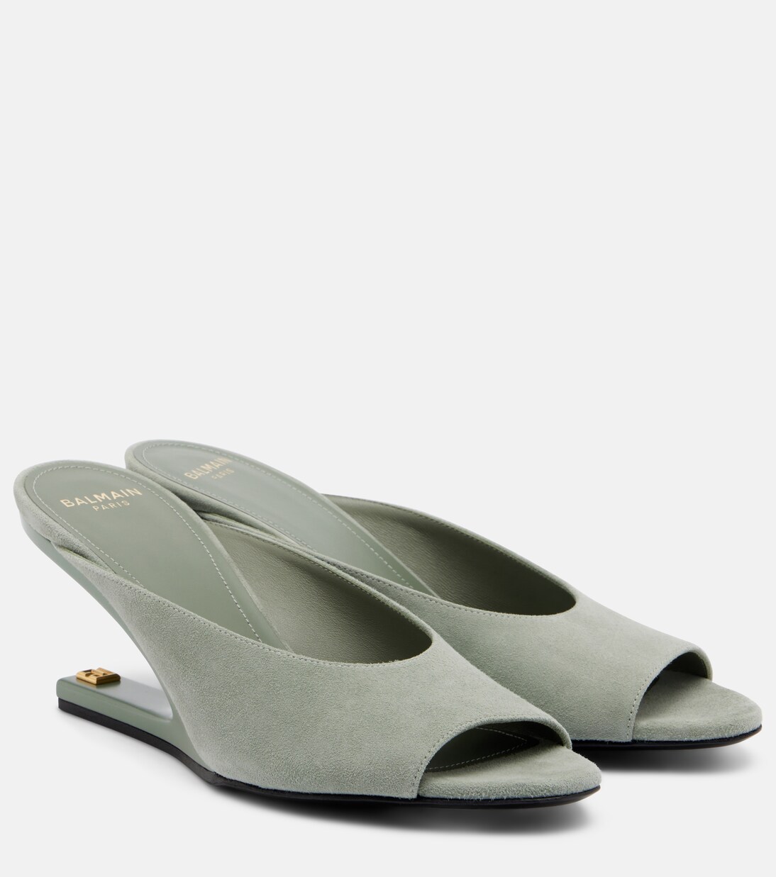 Suede cutout wedge mules | Balmain