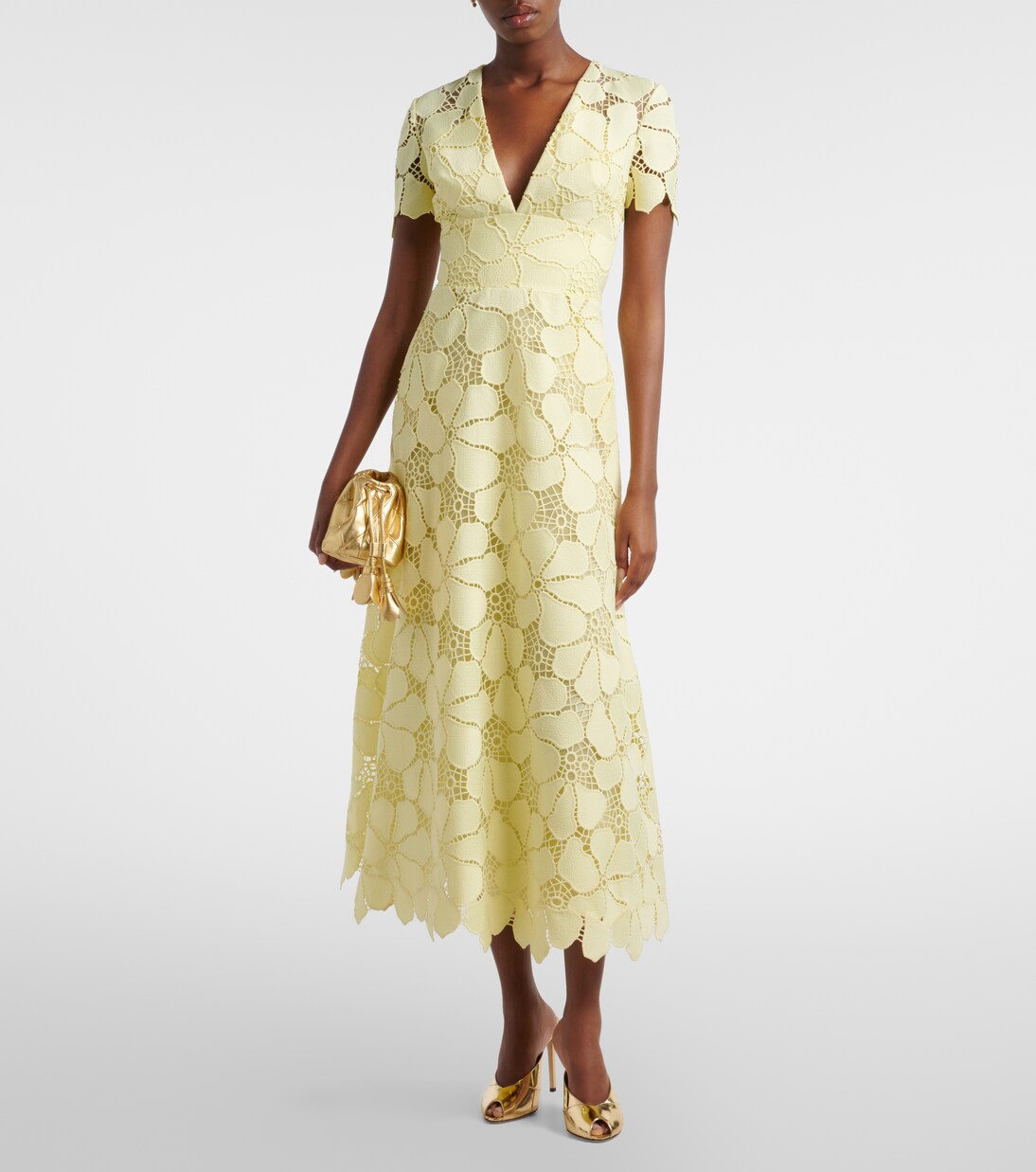 Floral silk-blend guipure midi dress | Elie Saab