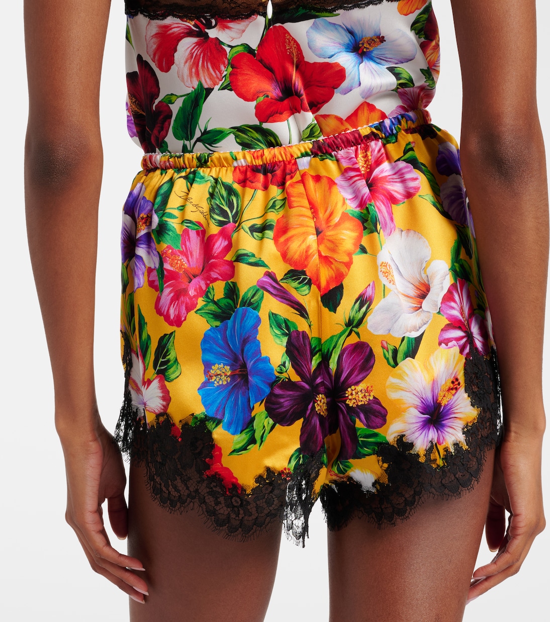 Shorts de satén en mezcla de seda florales | Dolce&Gabbana